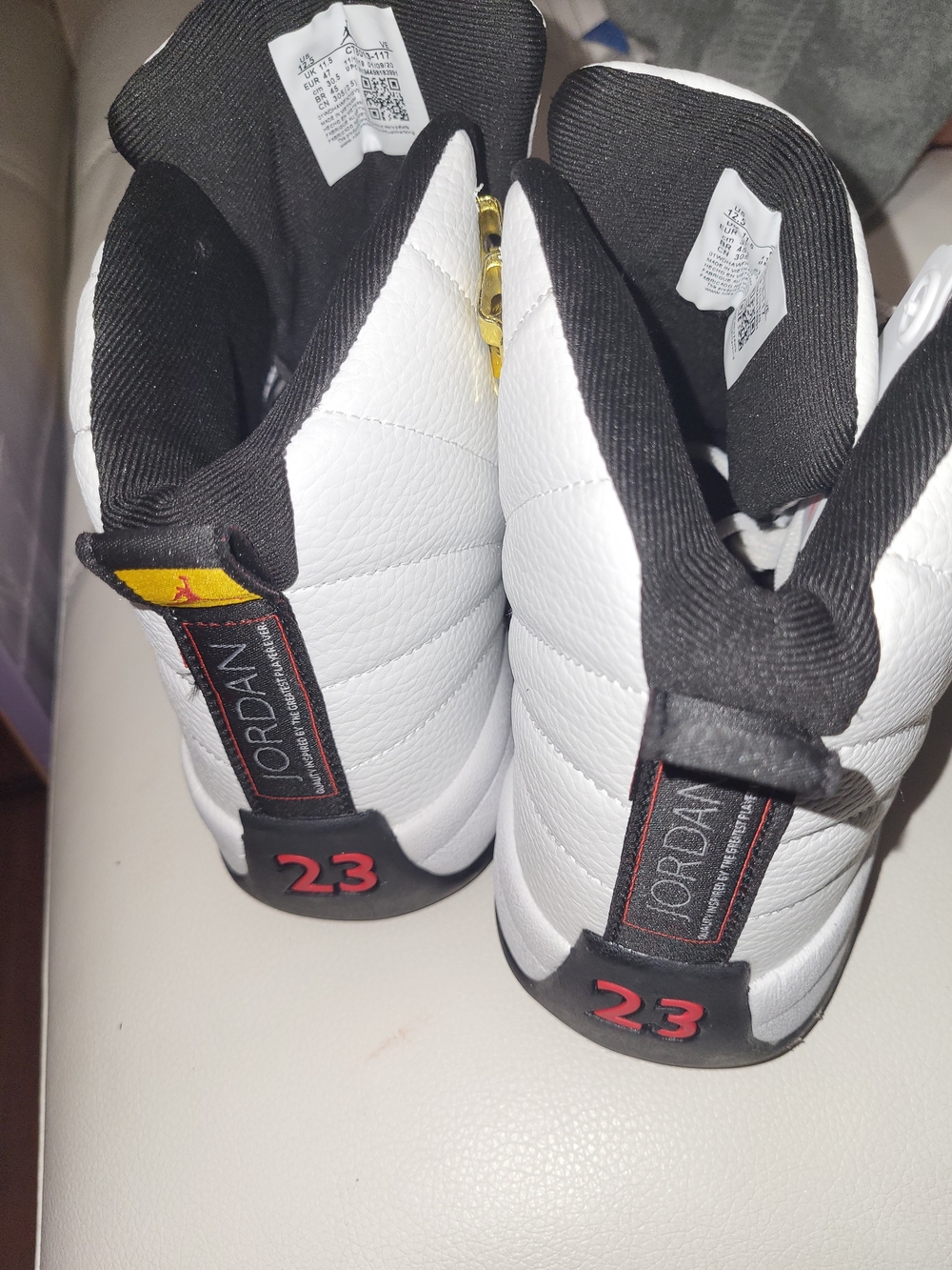 Jordan Men’s High-Top Sneakers - White & Black with Gold Accents - Picture 3 of 3